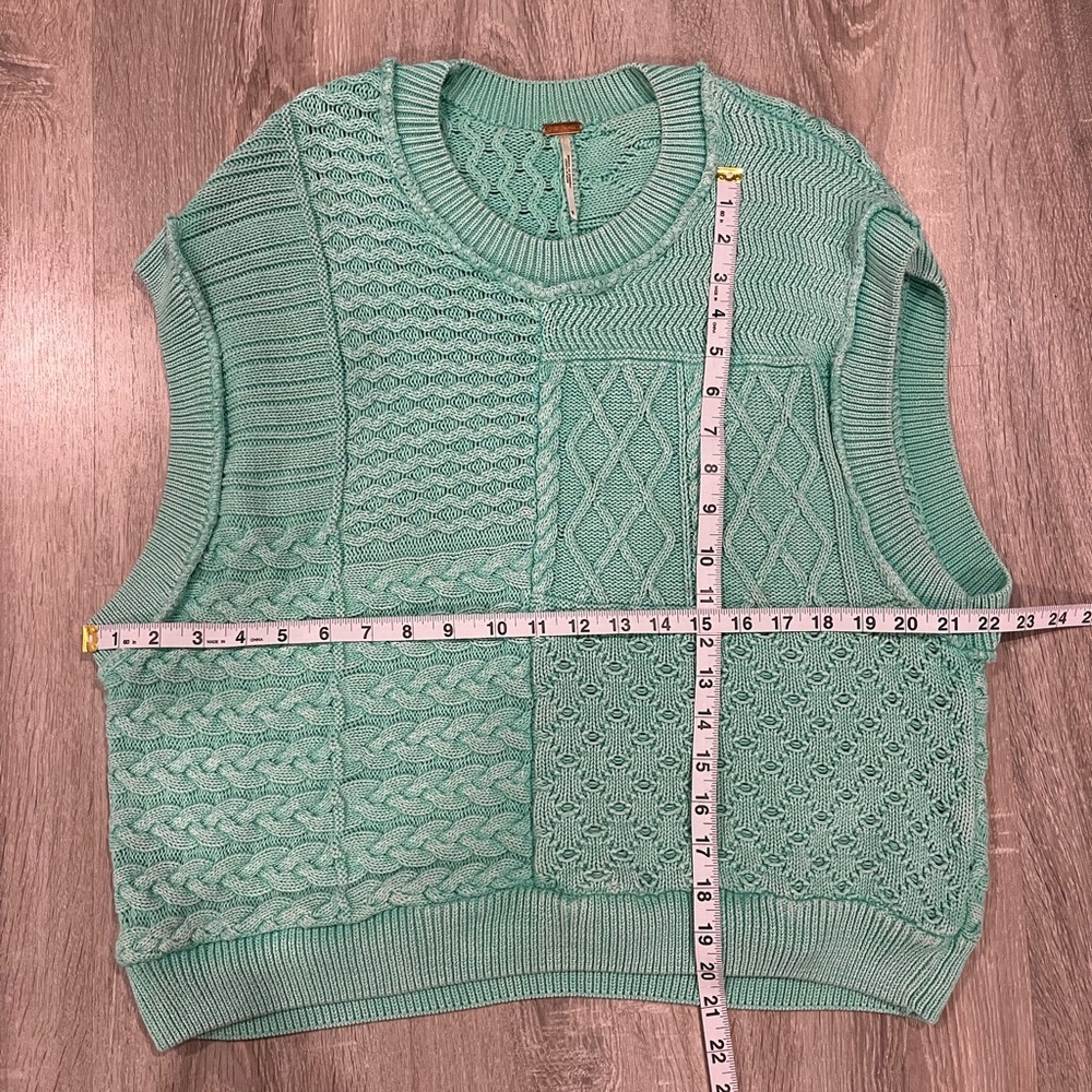 Free People Mint Green Cable-Knit Crewneck Sweater Vest - Picture 6 of 6